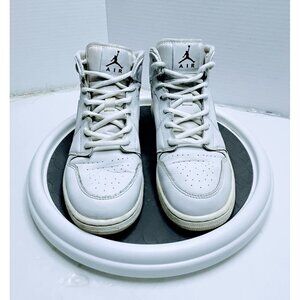 Nike Air Jordan 1 Mid Youth Basketball Shoes White Size 5Y Leather High-Top Snea